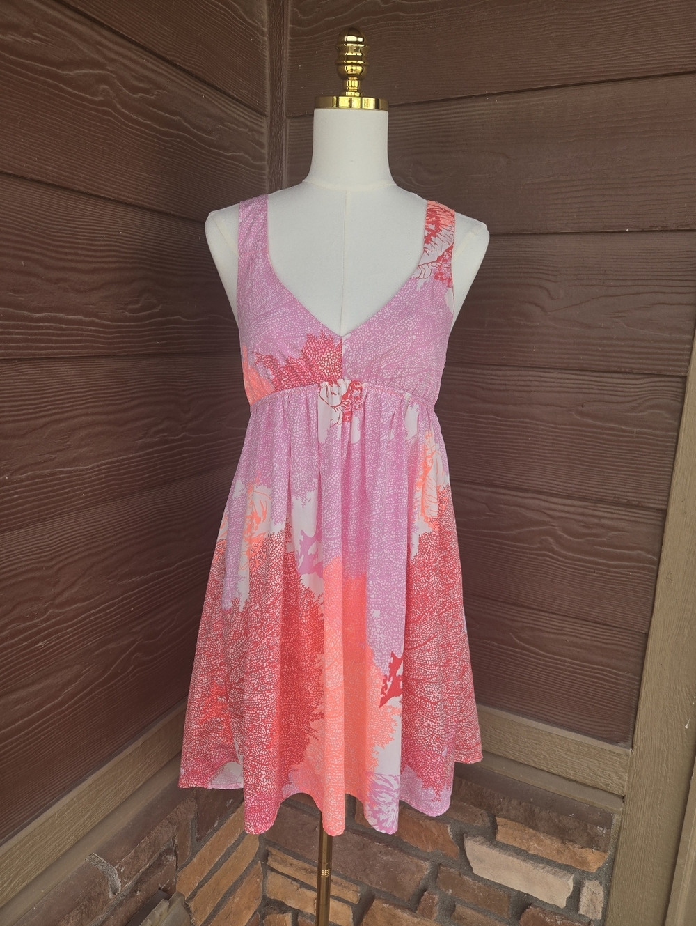 Roxy Pink Coral Red Women's V-Neck Beach Sundress Mini Dress Size Medium NWOT